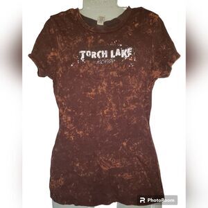 Kavio Women’s Medium Brown Torch Lake Graphic Tee 100% Cotton Fits Small Casual